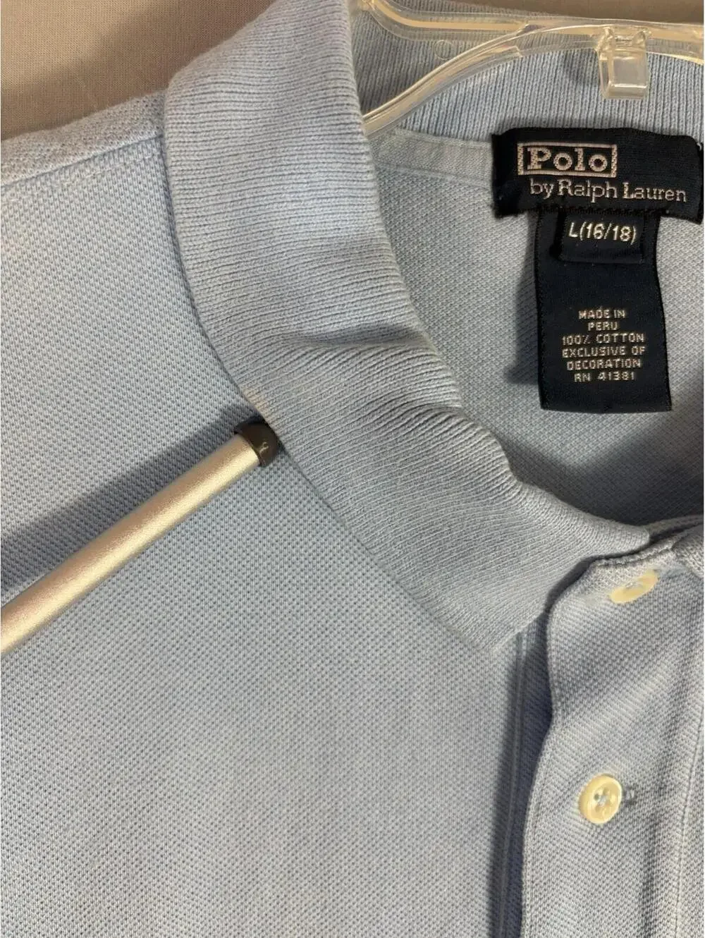 Polo Ralph Lauren Youth L 14-16 Lt Blue Pique Cotton Polo Shirt Pony Logo READ